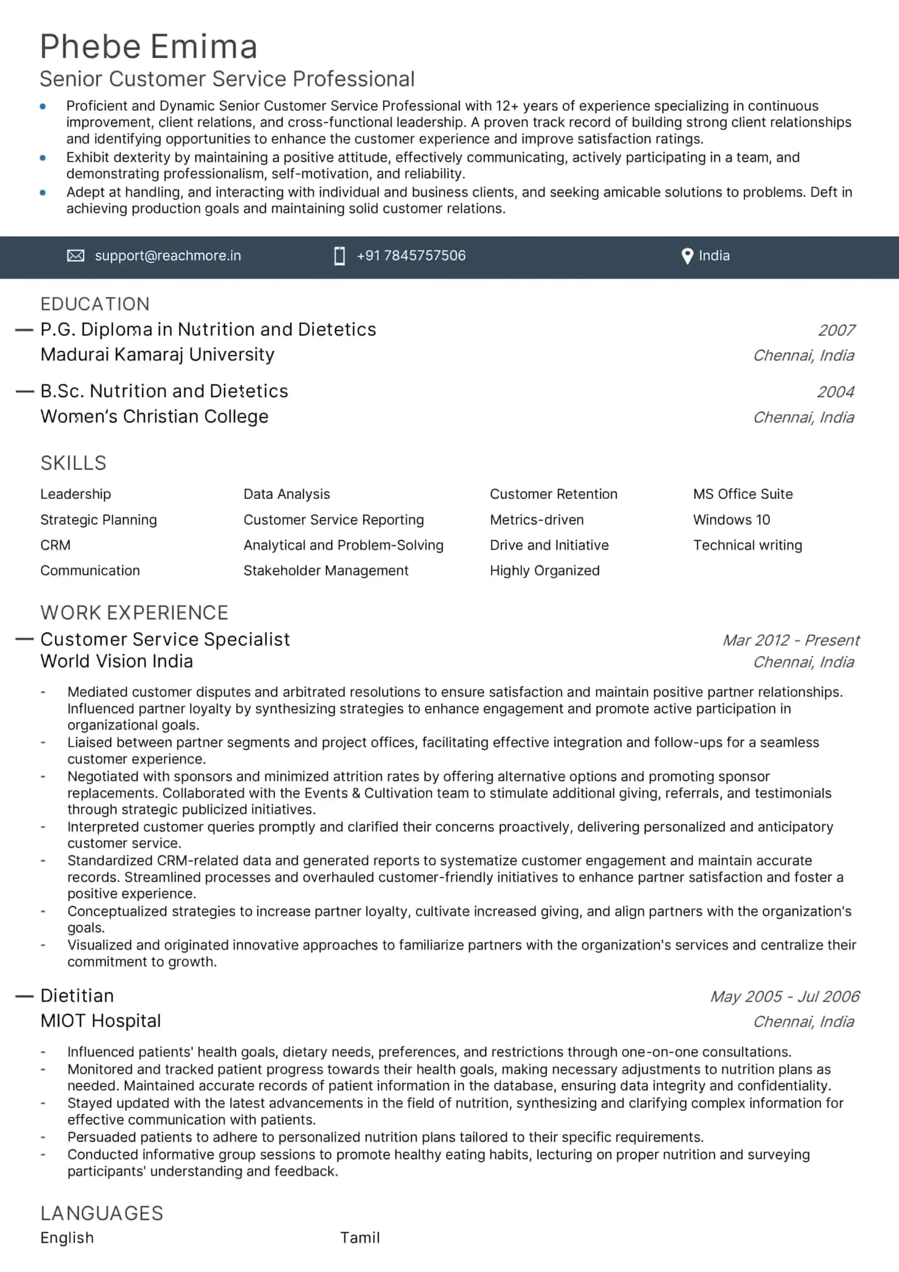 customer care specialist resume sample